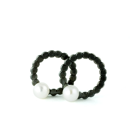 Oxidised silver and pearl stud