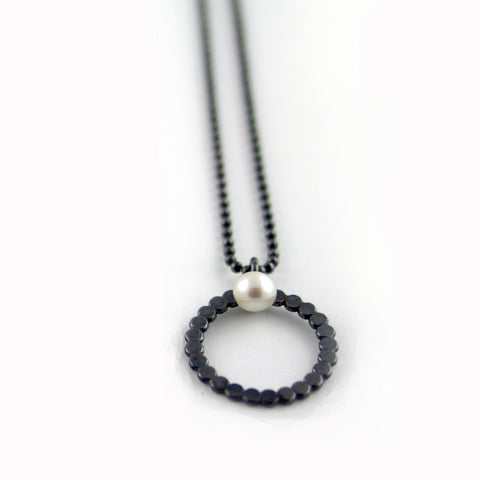 Oxidised silver and pearl pendant
